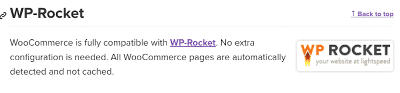 WooCommerce Compatibility with WP Rocket - Source: WooCommerce official website